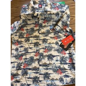 Quiksilver Tropical Print Cabana Button Down Shirt Cream Mens L NWT (B)